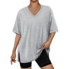 imageTrendy Queen Oversized Tshirts for Women Workout Plus Size Tops V Neck Short Sleeve Gym Shirts Casual Loose Fit Basic TeesGrey