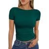 imageTrendy Queen Womens Boat Neck Tops Short Sleeve TShirts Slim Fitted Compression Summer Y2k Basic Clothes 2025Darkgreen