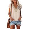imageWomens Cap Sleeve Summer Tops 2025 Trendy Tank Tops Lace V Neck Loose Fit ShirtsA07apricot