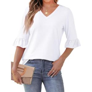 imageSAMPEEL 34 Length Sleeves Womens Tops Blouses for Women Dressy Casual Tops Trendy Summer Shirts Spring Clothes 2025All White