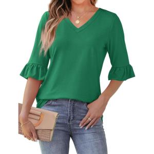 imageSAMPEEL 34 Length Sleeves Womens Tops Blouses for Women Dressy Casual Tops Trendy Summer Shirts Spring Clothes 2025Green