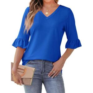 imageSAMPEEL 34 Length Sleeves Womens Tops Blouses for Women Dressy Casual Tops Trendy Summer Shirts Spring Clothes 2025Royal Blue