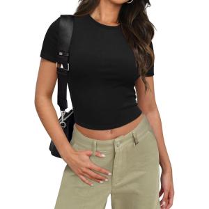 imageSAMPEEL Crop Tops for Women Summer Trendy Tight Tshirts 2024 Slim FitBlack