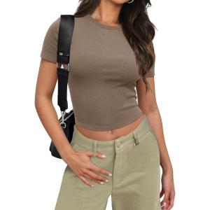 imageSAMPEEL Crop Tops for Women Summer Trendy Tight Tshirts 2024 Slim FitBrown