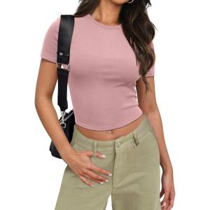 imageSAMPEEL Crop Tops for Women Summer Trendy Tight Tshirts 2024 Slim FitDusk Pink