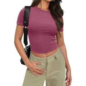 imageSAMPEEL Crop Tops for Women Summer Trendy Tight Tshirts 2024 Slim FitFuchsia