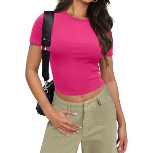 imageSAMPEEL Crop Tops for Women Summer Trendy Tight Tshirts 2024 Slim FitHot Pink