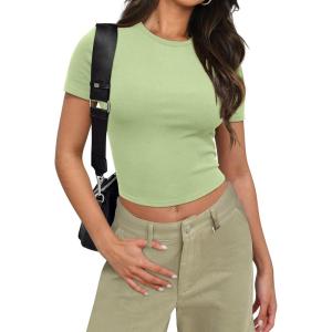 imageSAMPEEL Crop Tops for Women Summer Trendy Tight Tshirts 2024 Slim FitLight Green