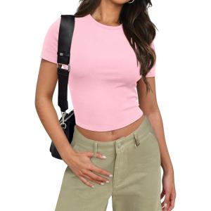 imageSAMPEEL Crop Tops for Women Summer Trendy Tight Tshirts 2024 Slim FitPink