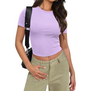 imageSAMPEEL Crop Tops for Women Summer Trendy Tight Tshirts 2024 Slim FitPurple