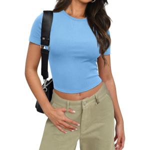 imageSAMPEEL Crop Tops for Women Summer Trendy Tight Tshirts 2024 Slim FitSky Blue