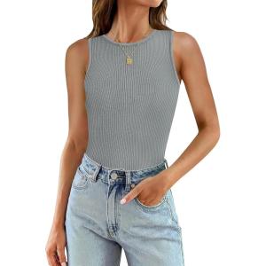 imageSAMPEEL Ribbed Tank top for Women Trendy Crewneck Sleeveless TopsGray