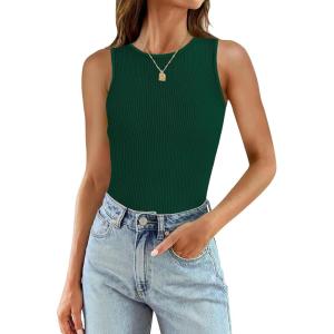 imageSAMPEEL Ribbed Tank top for Women Trendy Crewneck Sleeveless TopsGreen