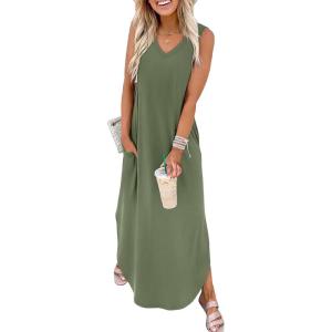 imageSAMPEEL Summer Dresses Maxi Dress Vacation Beach Sundresses 2025 with PocketsArmy Green