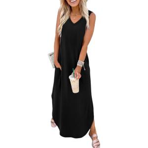 imageSAMPEEL Summer Dresses Maxi Dress Vacation Beach Sundresses 2025 with PocketsBlack