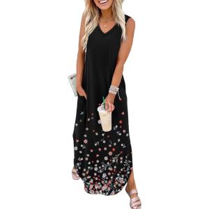 imageSAMPEEL Summer Dresses Maxi Dress Vacation Beach Sundresses 2025 with PocketsFloral Black