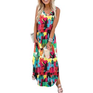 imageSAMPEEL Summer Dresses Maxi Dress Vacation Beach Sundresses 2025 with PocketsFloral Multicolored