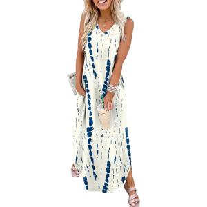 imageSAMPEEL Summer Dresses Maxi Dress Vacation Beach Sundresses 2025 with PocketsFloral Ripple