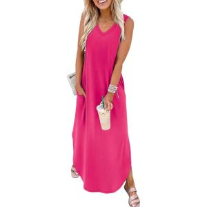 imageSAMPEEL Summer Dresses Maxi Dress Vacation Beach Sundresses 2025 with PocketsHot Pink