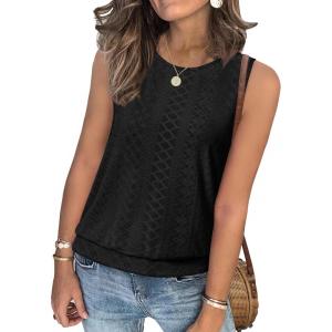 imageSAMPEEL Summer Tank Tops for Women Loose Fit Casual Round Neck Sleeveless Eyelet Tanks Trendy Vocation Outfits 2025Black