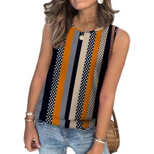 imageSAMPEEL Summer Tank Tops for Women Loose Fit Casual Round Neck Sleeveless Eyelet Tanks Trendy Vocation Outfits 2025Black Stripe