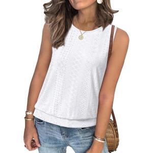 imageSAMPEEL Summer Tank Tops for Women Loose Fit Casual Round Neck Sleeveless Eyelet Tanks Trendy Vocation Outfits 2025Classic White