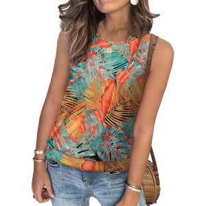 imageSAMPEEL Summer Tank Tops for Women Loose Fit Casual Round Neck Sleeveless Eyelet Tanks Trendy Vocation Outfits 2025Floral Blue