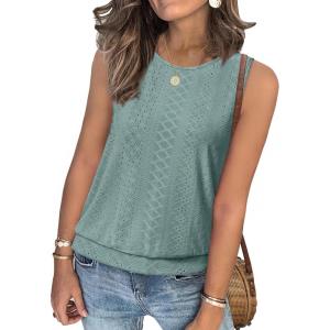 imageSAMPEEL Summer Tank Tops for Women Loose Fit Casual Round Neck Sleeveless Eyelet Tanks Trendy Vocation Outfits 2025Green