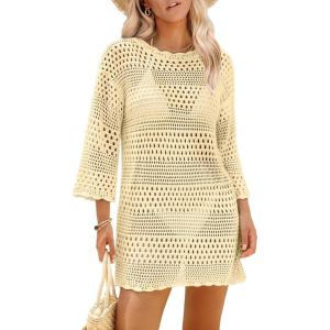 imageSAMPEEL Swimsuit Coverup for Women Beach Vacation Clothes Bathing Suit Cover Up Crochet Dresses Summer Cruise Outfits 2025Beige