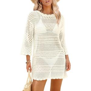 imageSAMPEEL Swimsuit Coverup for Women Beach Vacation Clothes Bathing Suit Cover Up Crochet Dresses Summer Cruise Outfits 2025Cream White