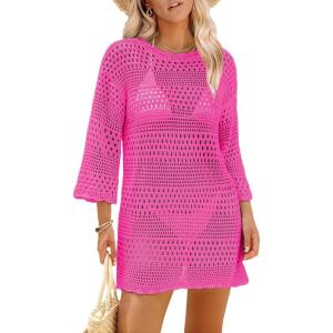 imageSAMPEEL Swimsuit Coverup for Women Beach Vacation Clothes Bathing Suit Cover Up Crochet Dresses Summer Cruise Outfits 2025Hot Pink