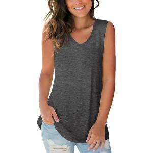 imageSAMPEEL Tank Tops for Women Cami Deep V Neck Sleeveless Shirts Womens Tees Casual Tee04dark Grey