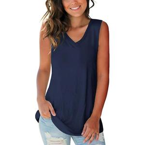 imageSAMPEEL Tank Tops for Women Cami Deep V Neck Sleeveless Shirts Womens Tees Casual Tee05tank Navyblue