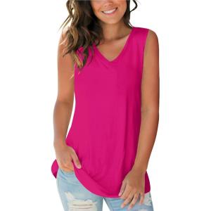 imageSAMPEEL Tank Tops for Women Cami Deep V Neck Sleeveless Shirts Womens Tees Casual TeeRose Red