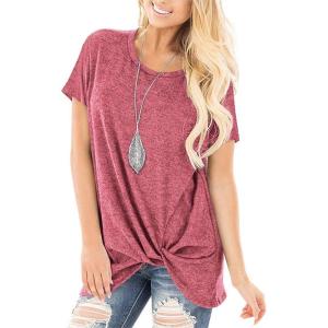 imageSAMPEEL Womens Casual Shirts Twist Knot Tunics Tops010 Maroon