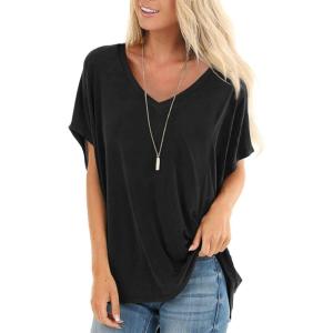imageSAMPEEL Womens Summer Dolman Sleeve V Neck Casual Tops TshirtsBlack