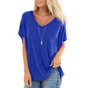 imageSAMPEEL Womens Summer Dolman Sleeve V Neck Casual Tops TshirtsBlue