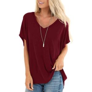 imageSAMPEEL Womens Summer Dolman Sleeve V Neck Casual Tops TshirtsBurgundy