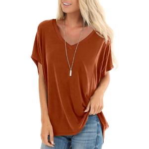imageSAMPEEL Womens Summer Dolman Sleeve V Neck Casual Tops TshirtsCaramel
