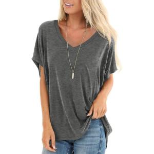 imageSAMPEEL Womens Summer Dolman Sleeve V Neck Casual Tops TshirtsDark Grey