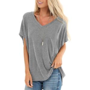 imageSAMPEEL Womens Summer Dolman Sleeve V Neck Casual Tops TshirtsGrey
