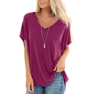 imageSAMPEEL Womens Summer Dolman Sleeve V Neck Casual Tops TshirtsMaroon