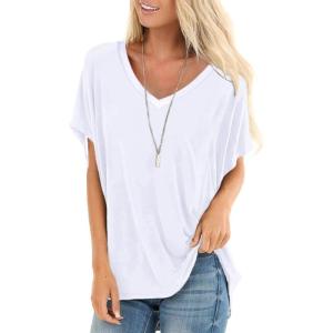 imageSAMPEEL Womens Summer Dolman Sleeve V Neck Casual Tops TshirtsWhite