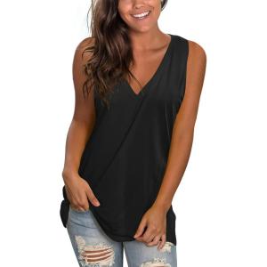 imageSAMPEEL Womens Summer Tank Tops Basic Tanks V Neck Sleeveless T Shirts Side Split101tank Black