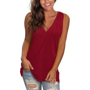 imageSAMPEEL Womens Summer Tank Tops Basic Tanks V Neck Sleeveless T Shirts Side Split102tank Burgundy