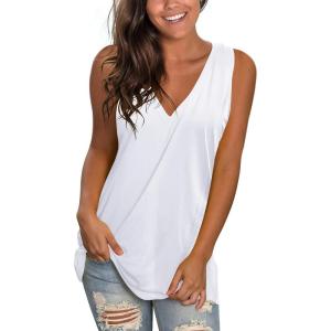 imageSAMPEEL Womens Summer Tank Tops Basic Tanks V Neck Sleeveless T Shirts Side Split103tank White