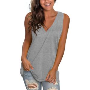 imageSAMPEEL Womens Summer Tank Tops Basic Tanks V Neck Sleeveless T Shirts Side Split104tank Grey