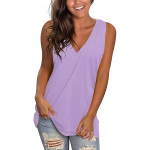 imageSAMPEEL Womens Summer Tank Tops Basic Tanks V Neck Sleeveless T Shirts Side Split110lavender