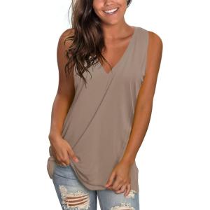 imageSAMPEEL Womens Summer Tank Tops Basic Tanks V Neck Sleeveless T Shirts Side Split111khaki