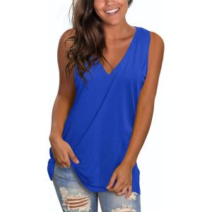 imageSAMPEEL Womens Summer Tank Tops Basic Tanks V Neck Sleeveless T Shirts Side Split112blue